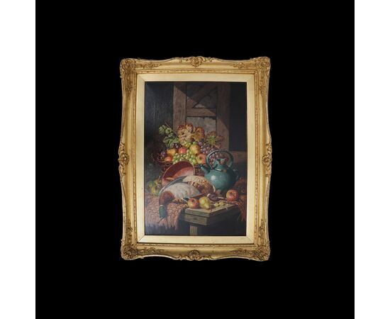 Charles Thomas Bale; Londra 1849 - Londra 1925; Natura morta con uva e cacciagione; olio su tela