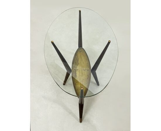 Coffee table 1950 - vetro, ottone e legno laccato