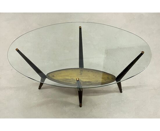 Coffee table 1950 - vetro, ottone e legno laccato