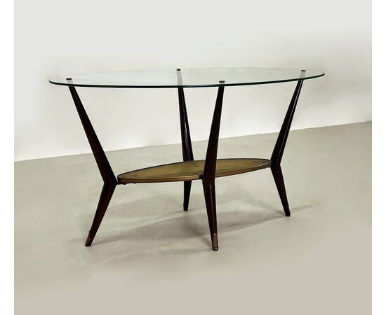 Coffee table 1950 - vetro, ottone e legno laccato