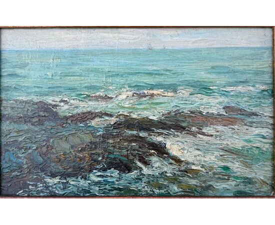Oil painting on panel depicting a seascape. Berto Ferrari (Bogliasco 1887 - Genoa 1965)