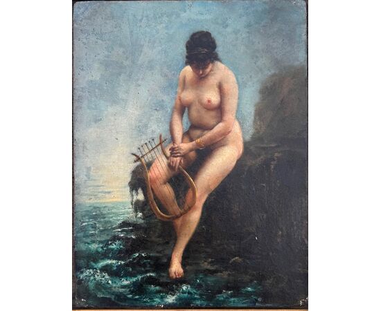 Dipinto olio su cartoncino raffigurante figura femminile nuda.