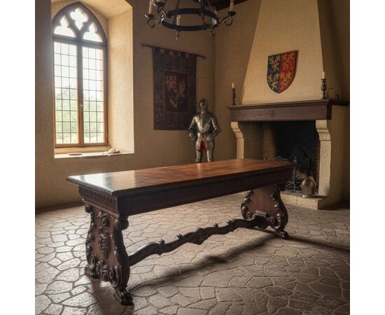 Tavolo 800 in noce da refettorio eclettico