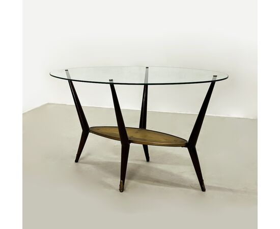 Coffee table 1950 - vetro, ottone e legno laccato
