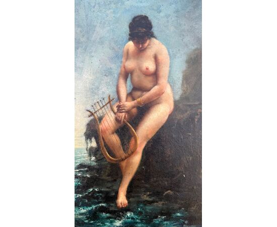 Dipinto olio su cartoncino raffigurante figura femminile nuda.