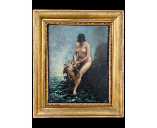 Dipinto olio su cartoncino raffigurante figura femminile nuda.