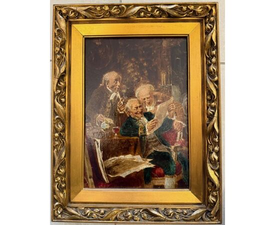 "Stampe curiose "Firmato P. Gilardi Dipinto ad olio su tavola