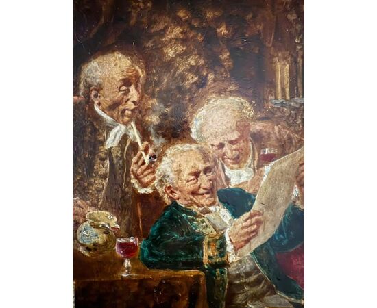 "Stampe curiose "Firmato P. Gilardi Dipinto ad olio su tavola