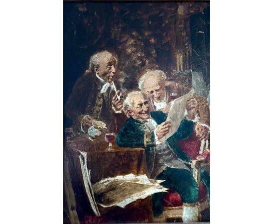 "Stampe curiose "Firmato P. Gilardi Dipinto ad olio su tavola