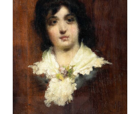 Mosè Bianchi (Monza 1840 - Monza 1904) attr. a - Tavolozza del pittore con ritratto di fanciulla.