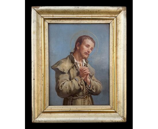 Dipinto olio su tavola raffigurante san Benedetto Giuseppe Labre.