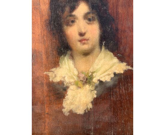 Mosè Bianchi (Monza 1840 - Monza 1904) attr. a - Tavolozza del pittore con ritratto di fanciulla.