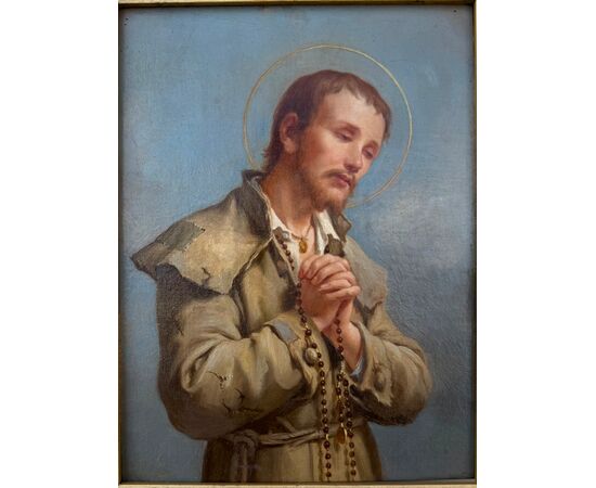 Dipinto olio su tavola raffigurante san Benedetto Giuseppe Labre.