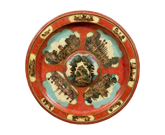 "Arte Povera" lacquered wooden tray. Turin, 18th century.