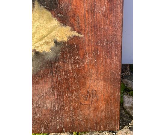 Mosè Bianchi (Monza 1840 - Monza 1904) attr. a - Tavolozza del pittore con ritratto di fanciulla.