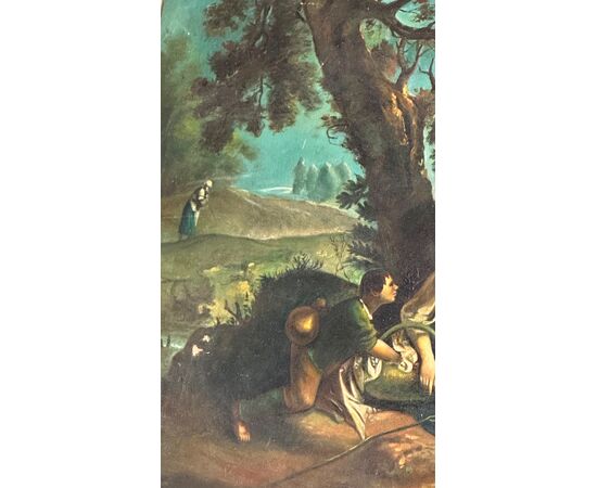 Dipinto Pastorale “Paesaggio con figure” del XIX Secolo – Olio su Tela con Cornice Dorata