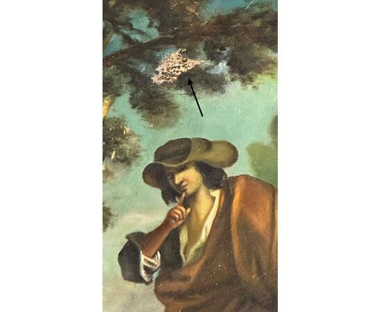 Dipinto Pastorale “Paesaggio con figure” del XIX Secolo – Olio su Tela con Cornice Dorata