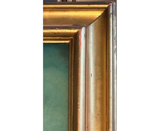 Dipinto Pastorale “Paesaggio con figure” del XIX Secolo – Olio su Tela con Cornice Dorata