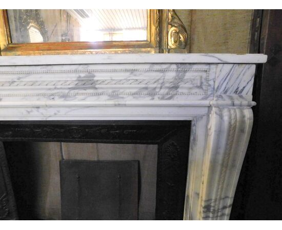 chm605  camino in marmo bianco Luigi XVI, mis. cm 143 x h 111
