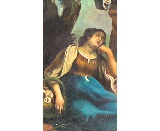 Dipinto Pastorale “Paesaggio con figure” del XIX Secolo – Olio su Tela con Cornice Dorata