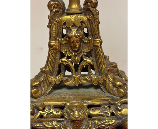 Pair of gilded bronze candlesticks. 19th century.