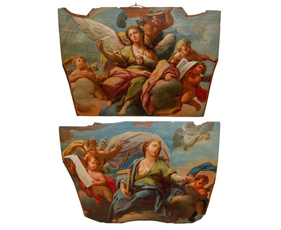 Scuola emiliana, XVIII secolo, Allegorie della Geometria e della Poesia