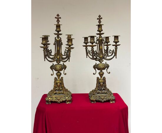 Pair of gilded bronze candlesticks. 19th century.