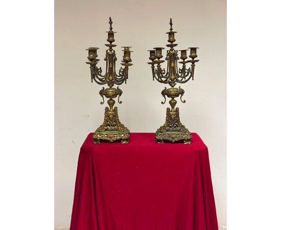 Pair of gilded bronze candlesticks. 19th century.