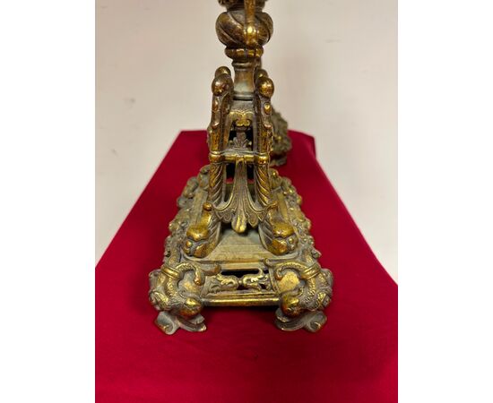 Pair of gilded bronze candlesticks. 19th century.