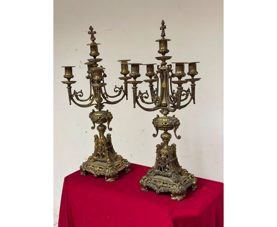 Pair of gilded bronze candlesticks. 19th century.