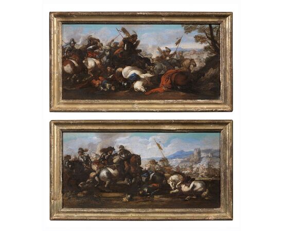 Jacques Courtois Il Borgognone (1621-1676) - Coppia di battaglie