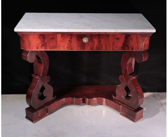 Console table in mahogany feather, Naples, 19th century