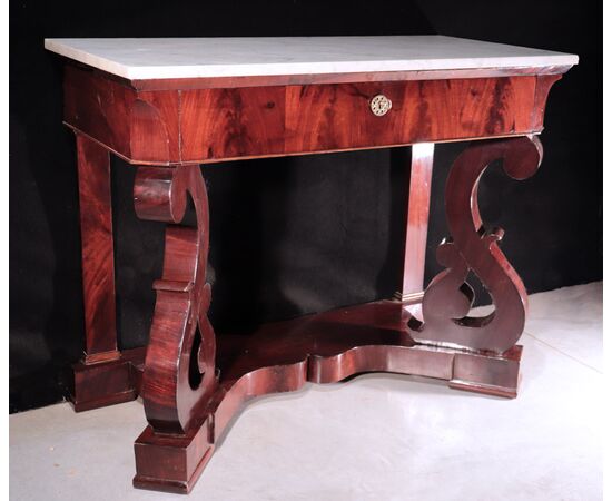 Console table in mahogany feather, Naples, 19th century
