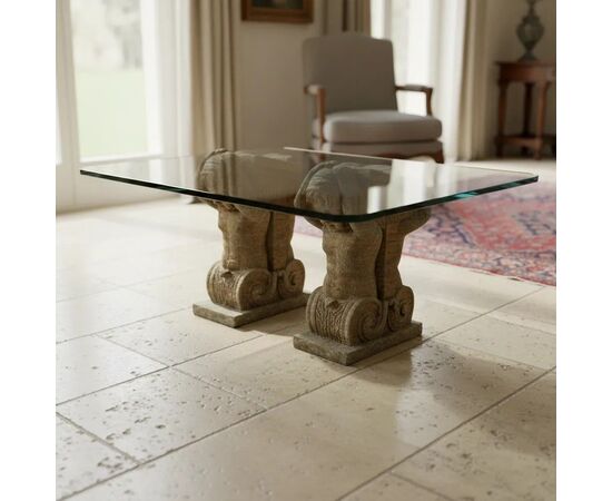 
Coppia di basamenti in peperino con Atlanti, XIX secolo