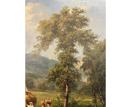 
Paesaggio con Ponte ad Olio su Tela, Scuola Italiana - XIX Sec.