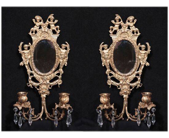 Coppia di appliques con specchio, Francia, fine '800
