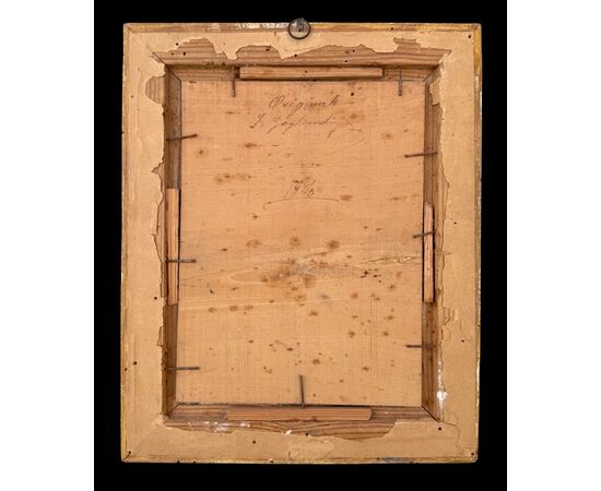 Oil painting on panel depicting Saint Benedict Joseph Labre.