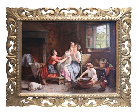 Tuscan Painter: Interior with Figures, 20th Century