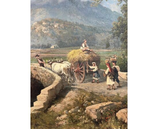 
Paesaggio con Ponte ad Olio su Tela, Scuola Italiana - XIX Sec.