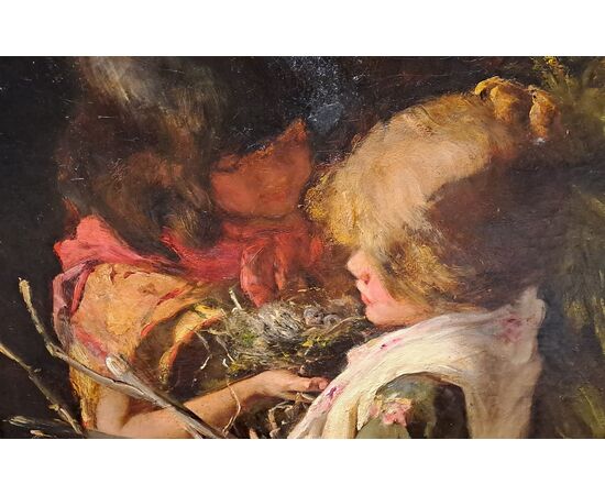 " IL NIDO" - OLIO SU TELA - ARGELIA BUTTI (1855 - 1924)