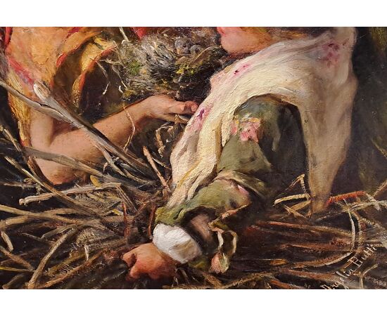 " IL NIDO" - OLIO SU TELA - ARGELIA BUTTI (1855 - 1924)