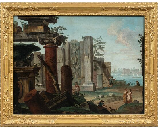 Antonio Joli (Modena 1700 - Naples 1777) - Architectural capriccio with ruins and figures.