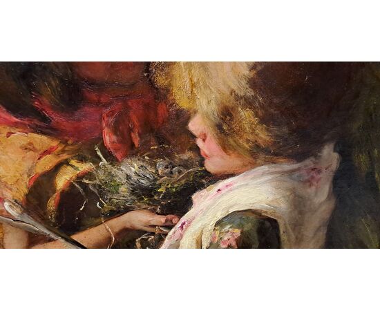 " IL NIDO" - OLIO SU TELA - ARGELIA BUTTI (1855 - 1924)