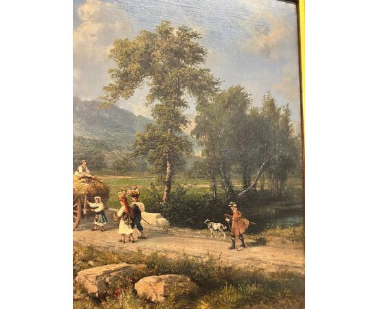 
Paesaggio con Ponte ad Olio su Tela, Scuola Italiana - XIX Sec.