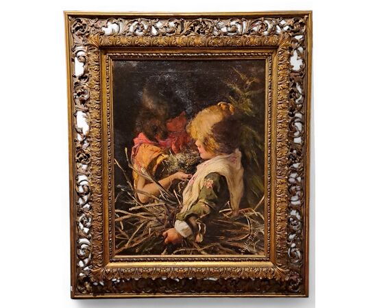 " IL NIDO" - OLIO SU TELA - ARGELIA BUTTI (1855 - 1924)