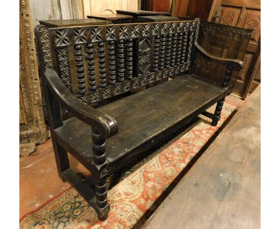 panc77 carved bench ep. &#39;600, mis. 173 cm xh 108, prof. max 60 cm     