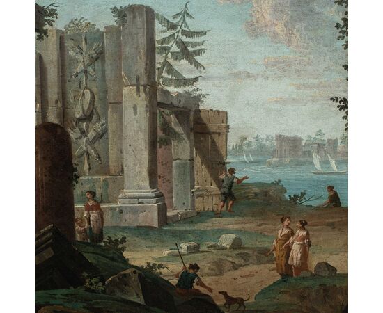 Antonio Joli (Modena 1700 - Naples 1777) - Architectural capriccio with ruins and figures.