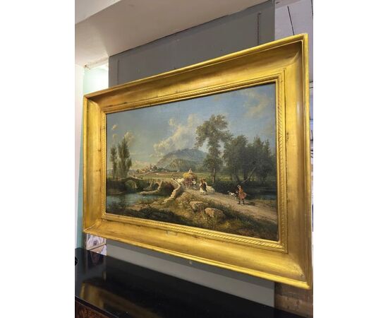 
Paesaggio con Ponte ad Olio su Tela, Scuola Italiana - XIX Sec.