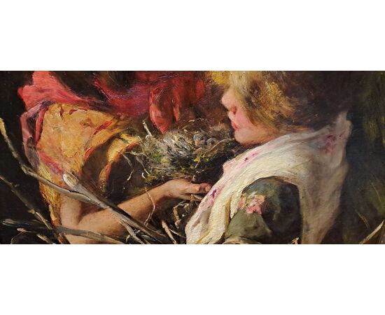 " IL NIDO" - OLIO SU TELA - ARGELIA BUTTI (1855 - 1924)