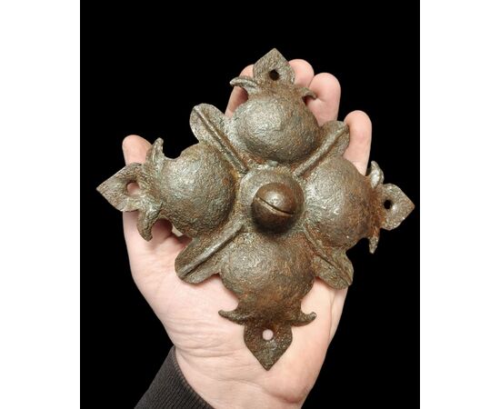 Two huge wrought and embossed iron nails, 17th-18th century